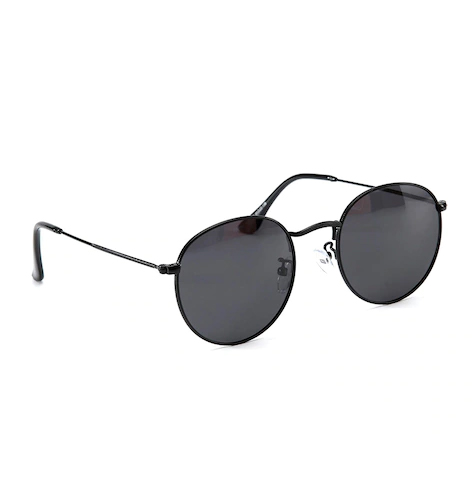 Unisex Grey Lens & Black Round Sunglasses with Polarised and UV Protected Lens